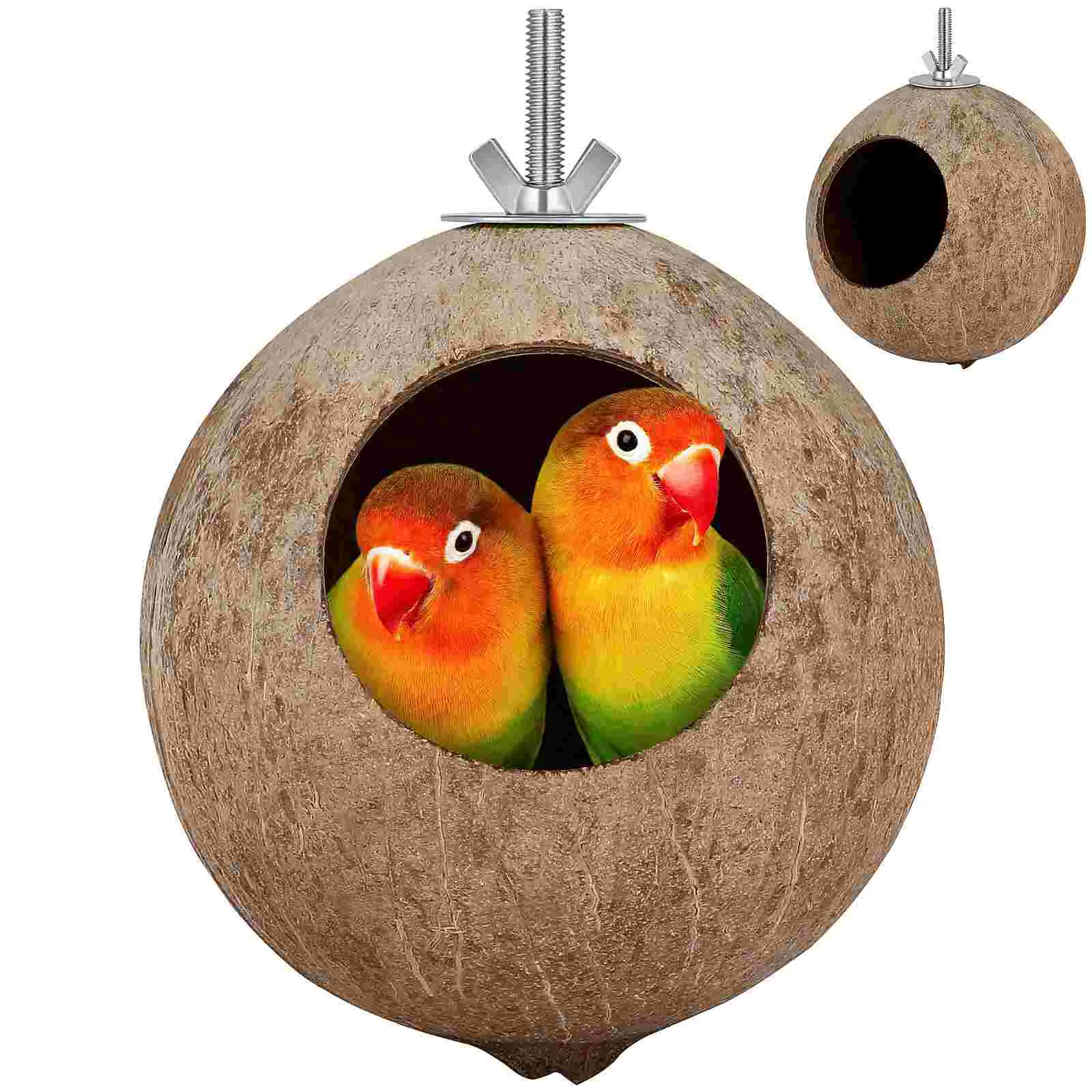 POPETPOP Coconut Shell Pet Bird Nest Hamster Squirrel Breeding Nest Crafts Delicate Bird House Pendant for Yard Garden