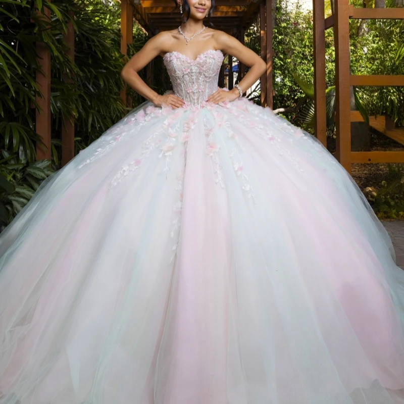 

Light Green Shiny Quinceanera Dresses Off The Shoulder Applique Flower Bow Beading Crystal Pink Lining Corset Party Birthday