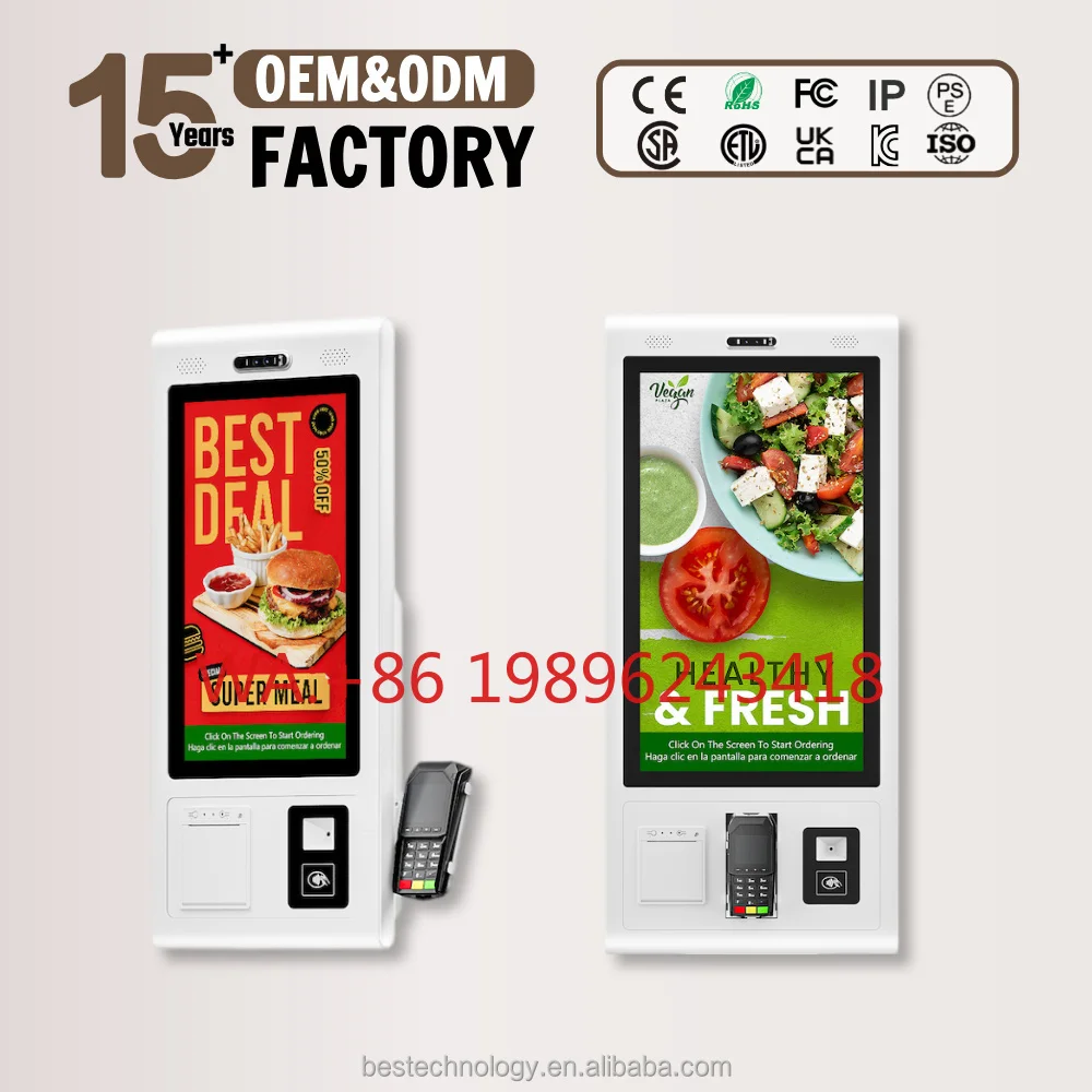 

21.5Inch Android Self Service Ordering Kiosk Capacitive Touch Wall Mount Slim Design Standard & Small Size