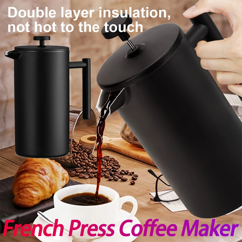 

Double Wall Insulation Coffee Press Easy Press Tea Pot Stainless Steel Cafe Brewed Coffeeware Teaware Strainer for Bar Cafe Home
