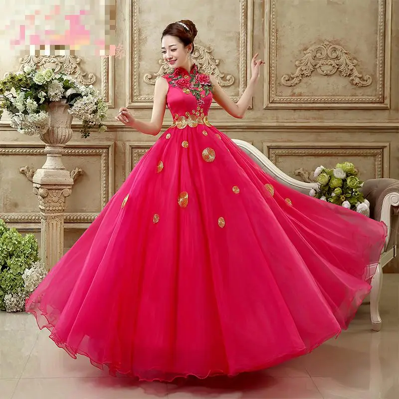 Vestidos De Quinceañera De estilo chino, Vestido De baile De tul Floral bordado delicado, elegante, cuello alto, sin mangas, Vestido De depurador