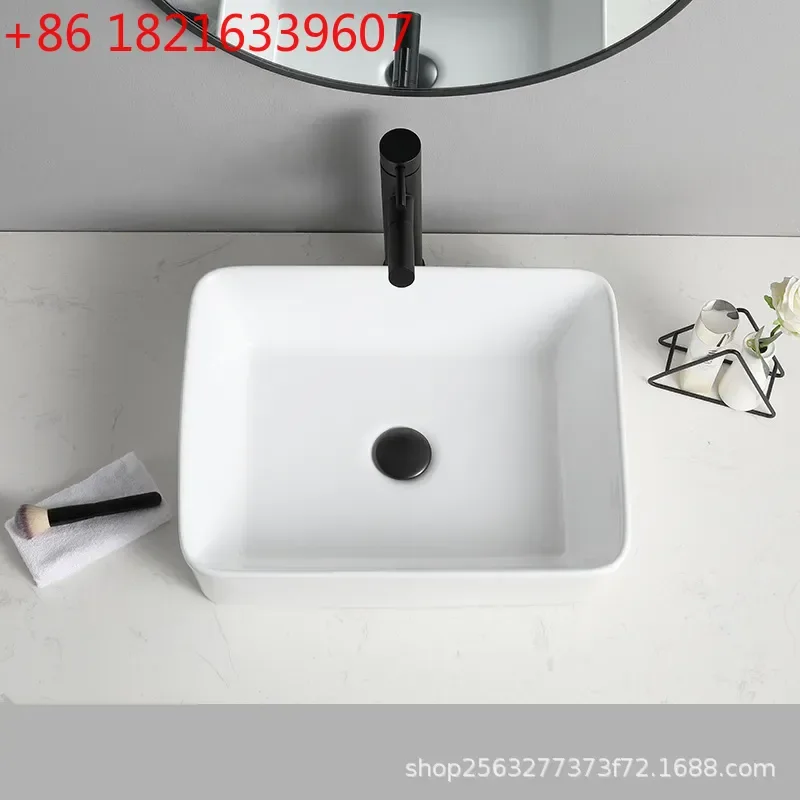 YAO Rectangular Ceramic Bathroom Sink Thin Edge Countertop Wash Basin for Toilet Cabinet Modern Household Lavatory Bowl