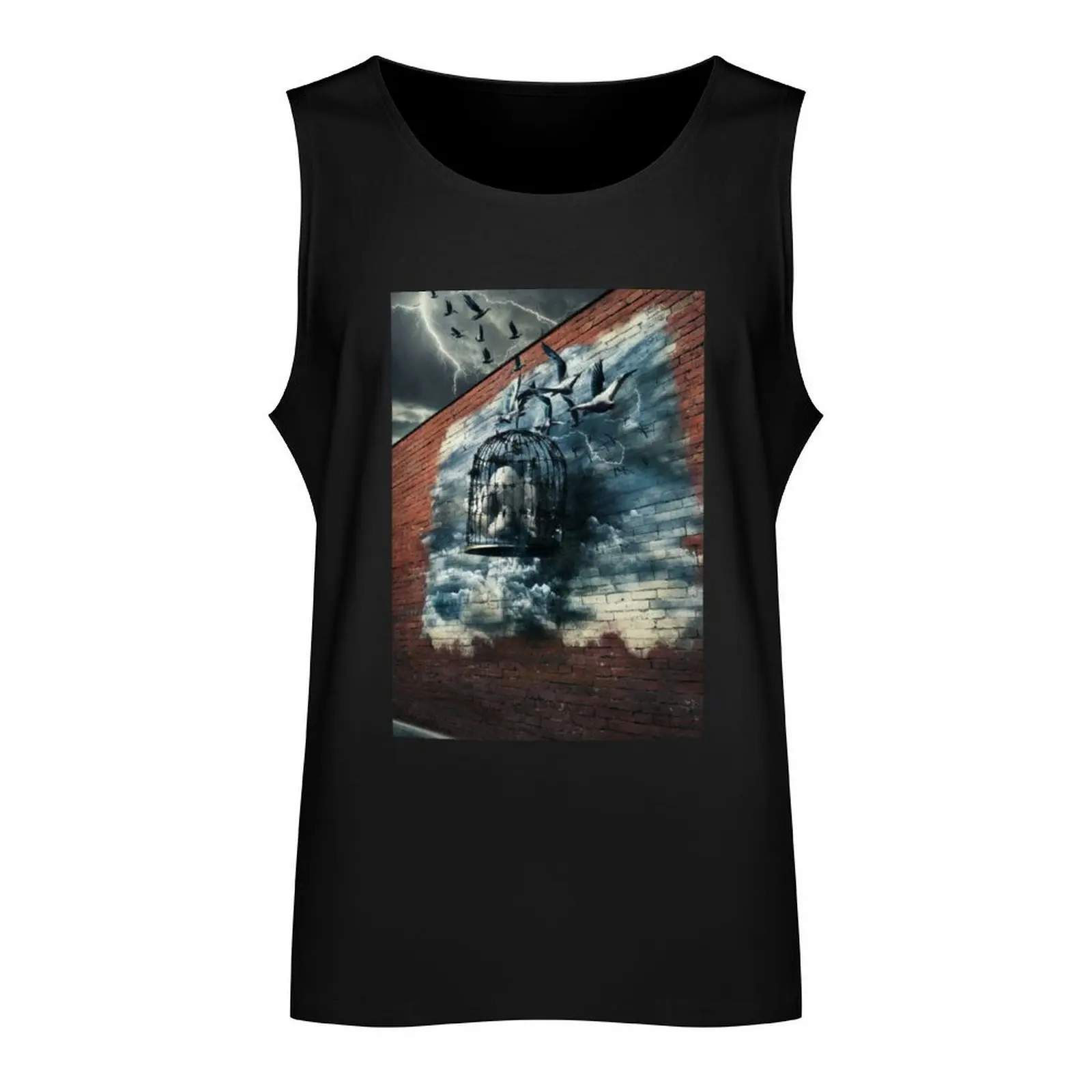 Birds Stencil Graffiti Tank Top t-shirt for men Man gym clothes t-shirt Men's