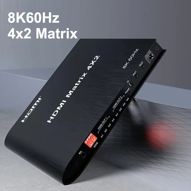 

8K 60Hz 4x2 HDMI Matrix HDR 3D 4K 120Hz 4 in 2 Out HDR Video Splitter Switcher Converter for PS4 Camera Laptop PC To TV Monitor