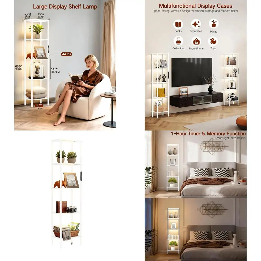 

5-уровневая витрина со светодиодной подсветкой и сенсорным управлением и дистанционным управлением, регулируемое освещение, таймер для домашнего декора (белый)