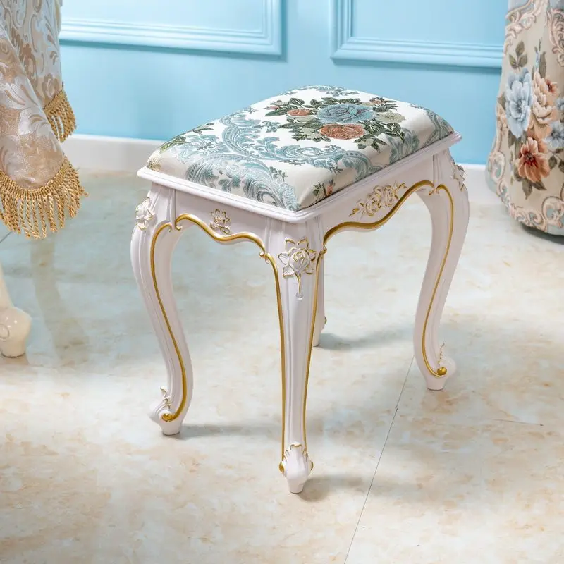 European Style Fabric Vanity Stool Creative Multi-Purpose Ottoman Bench for Makeup Dressing Seat Compact Dining Stool for Home