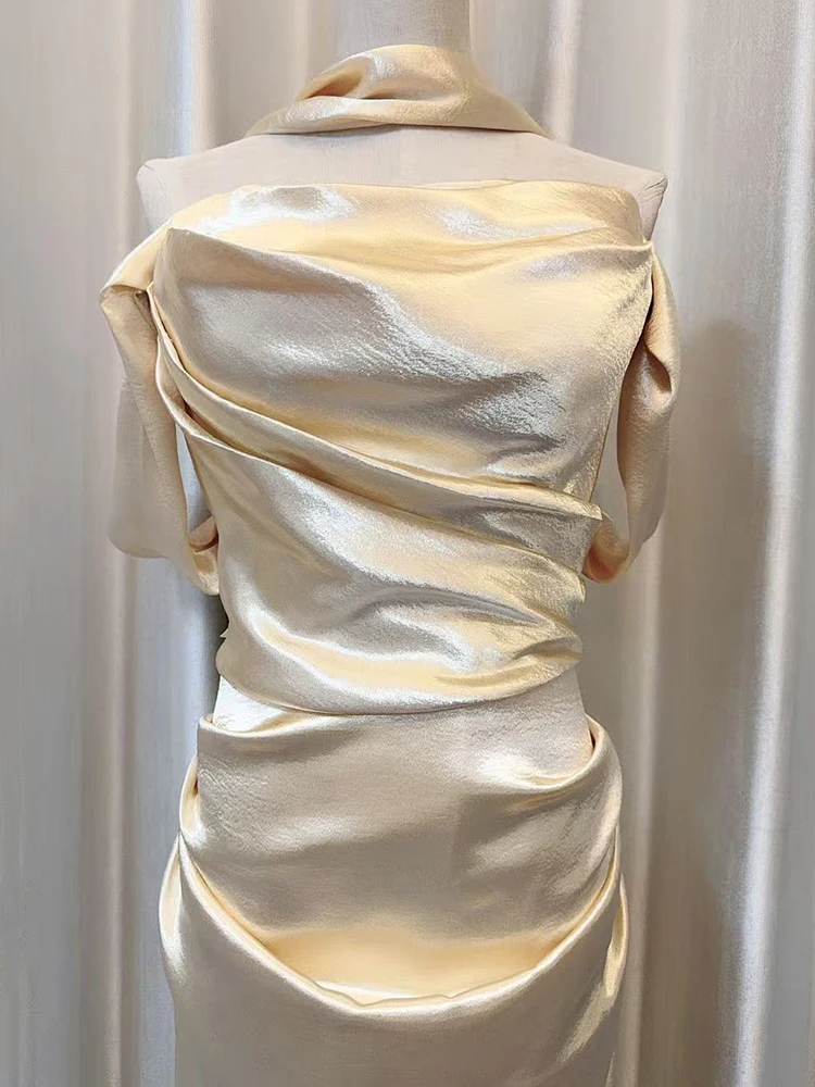 REDDACHiC シンプルなゴールドサテンパーティードレス女性光沢のあるスカーフネックレースアップマキシロングコルセットイブニングドレスロイヤルスタイルフォーマル服