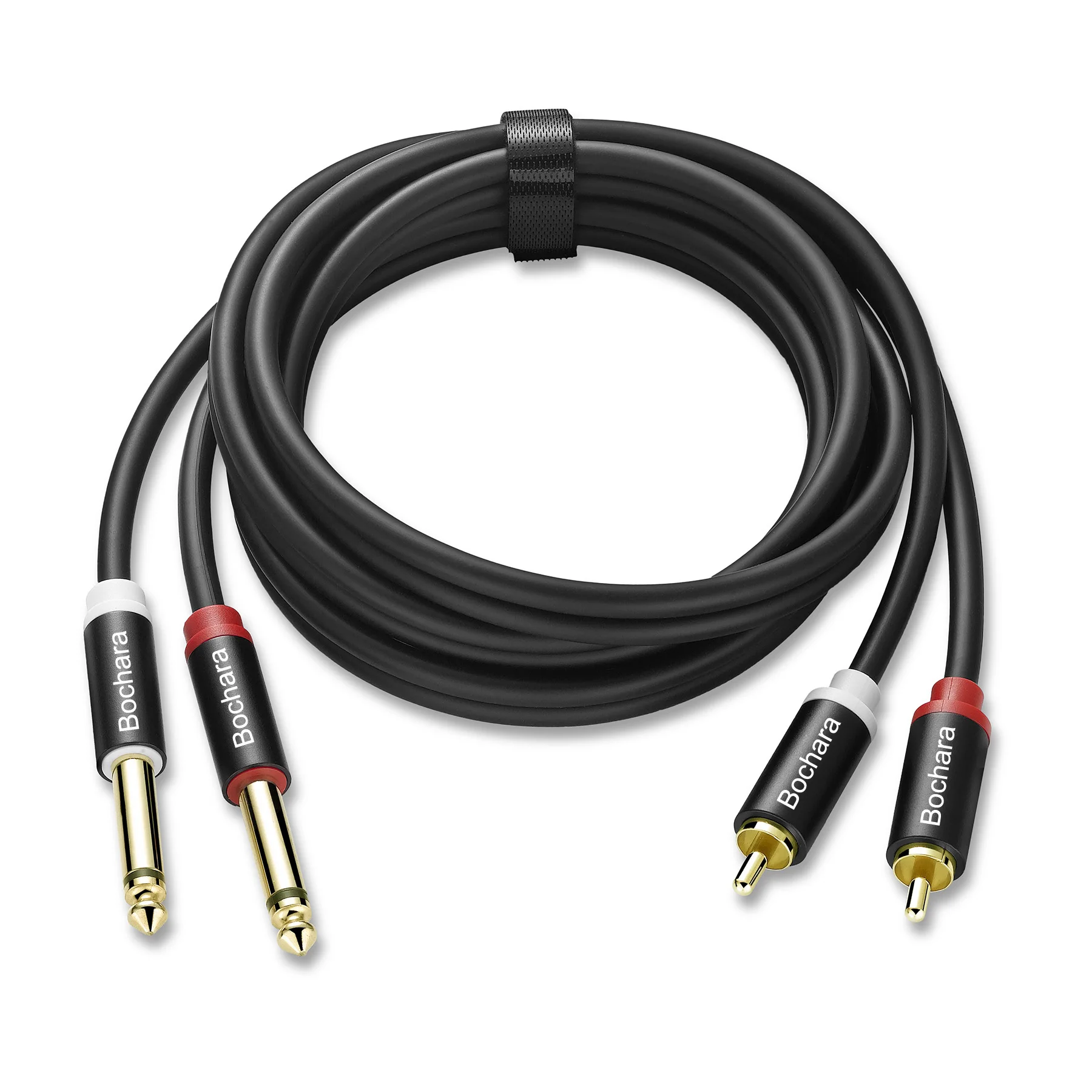 Bochara 2RCA to Dual 1/4''TS 6.5mm 6.35mm OFC Audio Cable Foil+Braided Shielded For Amplifier Mixer 1.5m 5ft