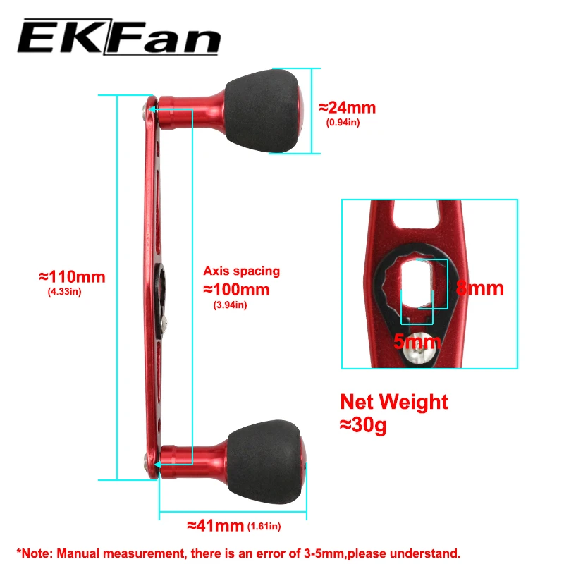 EKFan Fit A/S/D 110mm Aluminiumlegierung Baitcasting Angelrollengriff 8*5/7*4mm Loch Angelzubehör Köderrollen-DIY-Teile – Detail 1