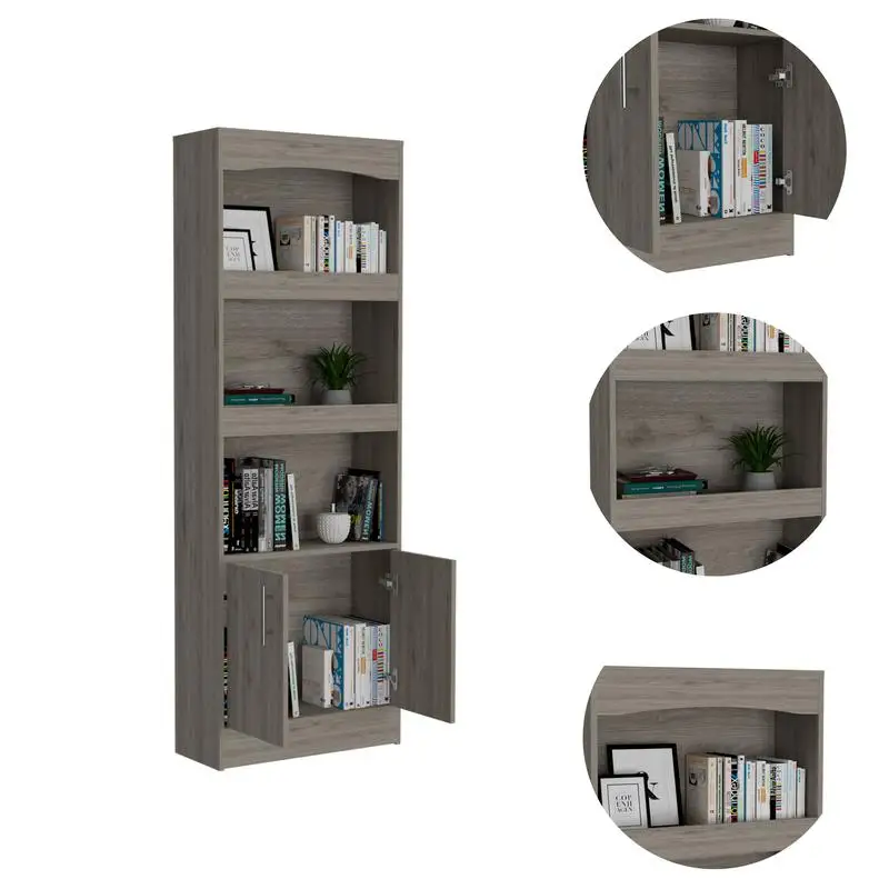 Three-Shelf Bookcase with Double Door Cabinet for Storage & Display