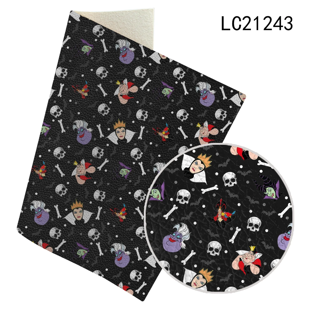 Disney Villains Print Faux Synthetic Leather Litchi Pattern For Leather Journal  30x136cm