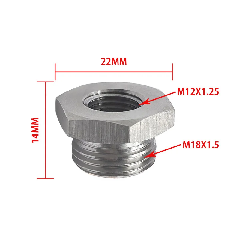 Adaptor Reducer Sensor O2 M18x1.5 ke M12x1.25 – Spacer Knalpot Stainless Steel dengan Washer Tembaga untuk Harley & JDM Builds