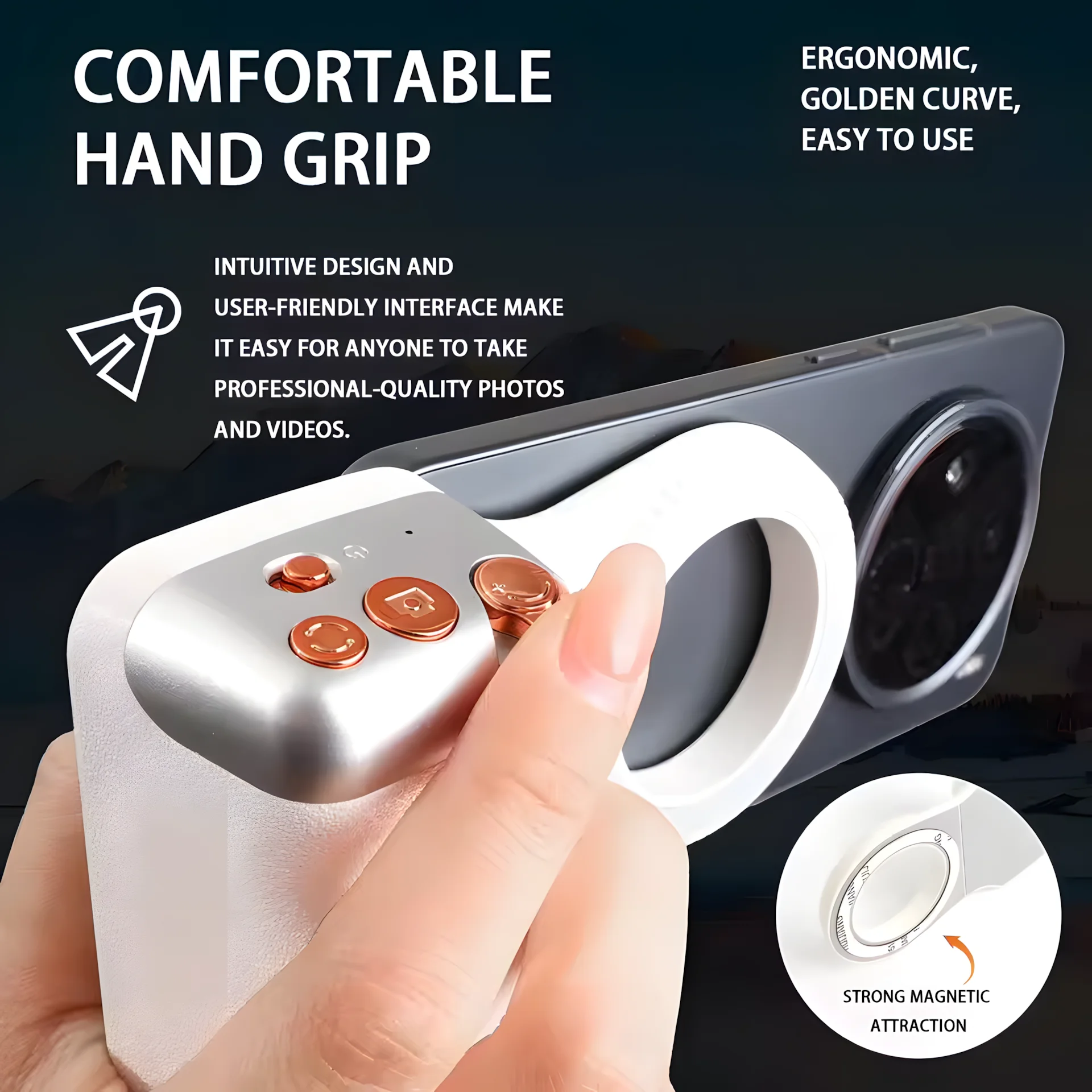 Magnetic Phone Camera Grip Bluetooth Remote Shutter Magsafe Handle 1/4 Tripod Mount for Vlog Selfie view 2