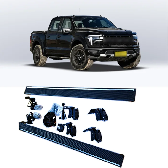 Electric Side Step Bars, Smart Dual Motor Power Running Boards with Six Brackets for Ford F150 Truck, Heavy Duty Aluminum, Black