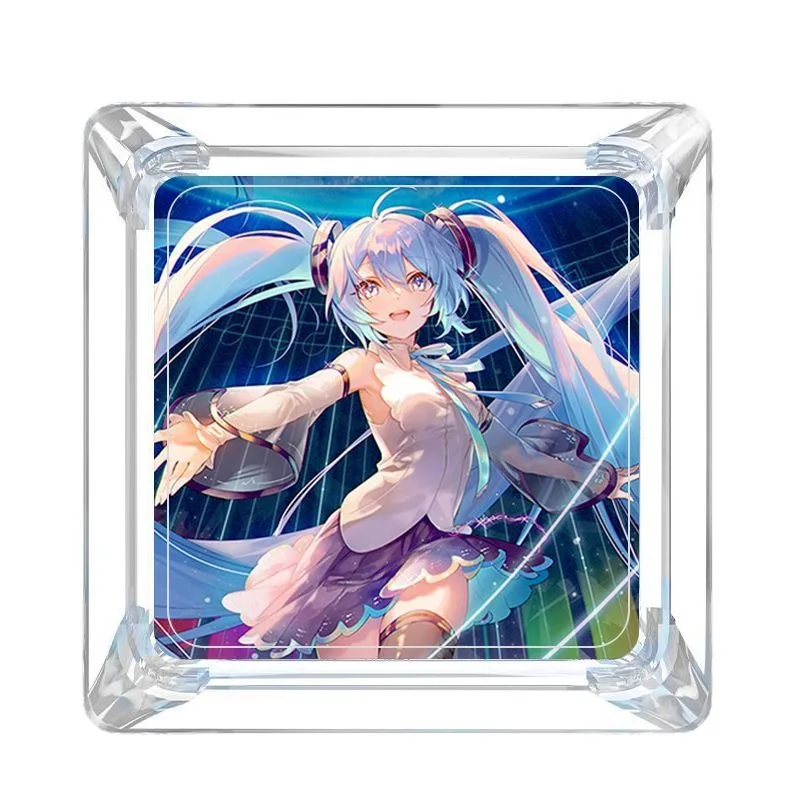 Cartoon Transparent Keyboard Cap Anime Hatsune Miku Pattern Suitable for Cross Axis Mechanical Keys Double Layer Keyboard Cap