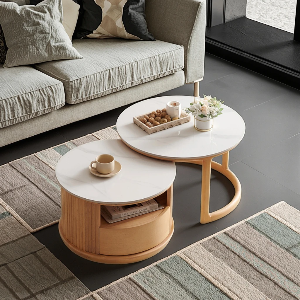 

Vintage Slate Design Round Stone Coffee Table Modern Lightweight Living Room Furniture for Small Apartment