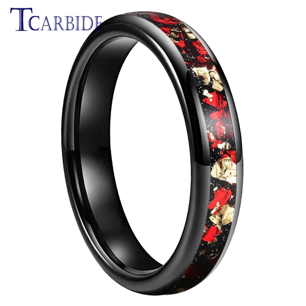 

Dropshipping 4mm Red Gold Foil Inlay Tungsten Wedding Band Men Women Nice Engagement Ring Domed Polished Comfort Fit