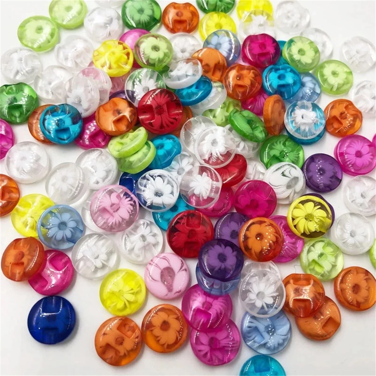 100pcs 13mm dark eye transparent flower sweater buttons Glossy resin buttons colored flower high-grade buttons