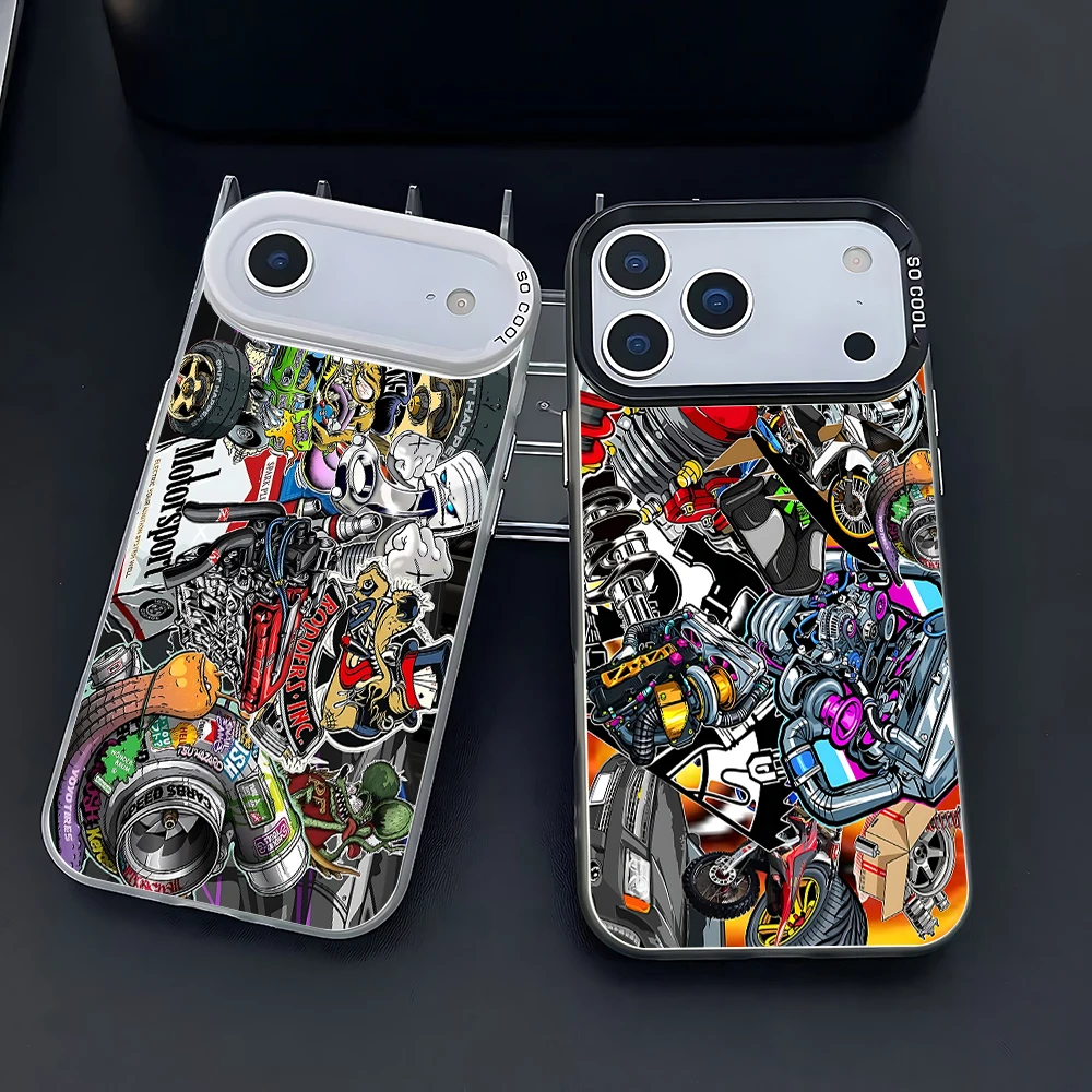 Custodia per telefono collage elemento modifica auto iPhone 17 16e 15 14 13 12 mini Pro Max XSMAX 8 7 Air Plus Cover posteriore opaca anticaduta