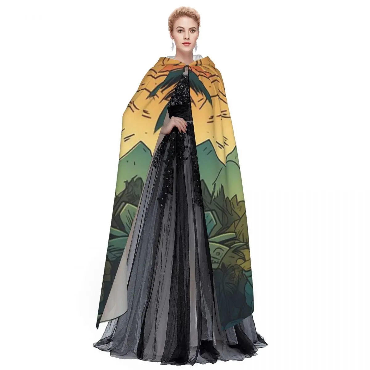 أقنعة البولينيزية تيكي عباءة طويلة بغطاء للرأس الساحرة في القرون الوسطى زي تنكري كيب الهالوين مصاص دماء للبالغين للجنسين