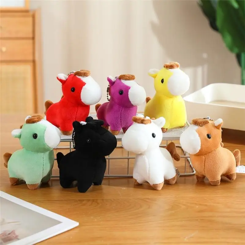 Pingente de pônei de pelúcia colorido dos desenhos animados chaveiro ano do cavalo mascote boneca pingente mochila decoração pingente presentes de ano novo