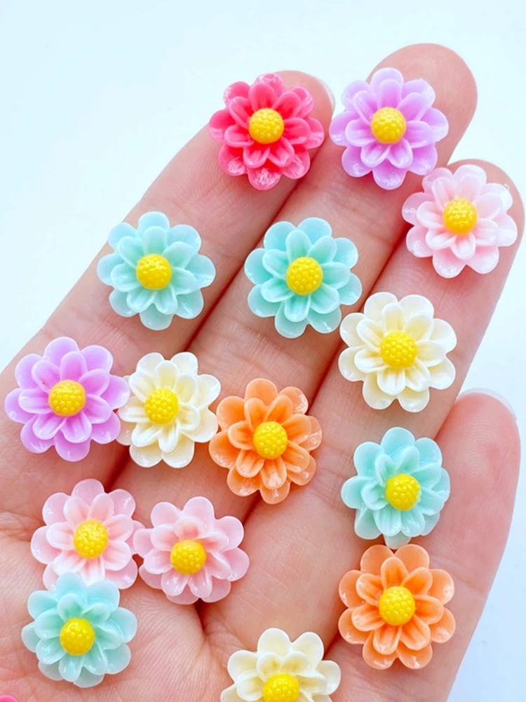 30pcs Resin Colorful 3D Mini Flower Flatback Stone Scrapbook Applique Figurines DIY Wedding Embellishment Manicure Craft