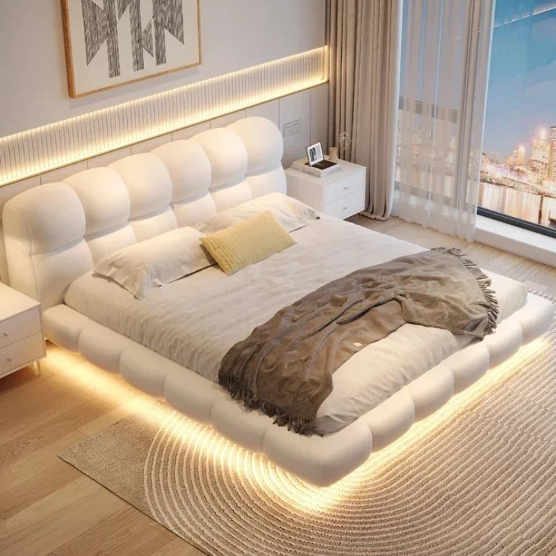 Organizador de Muebles para Cama Doble de Madera de 180x200cm ﻿   Juego completo de cama tamaño King con cabecero, bases de cama y tatami para dormitorio