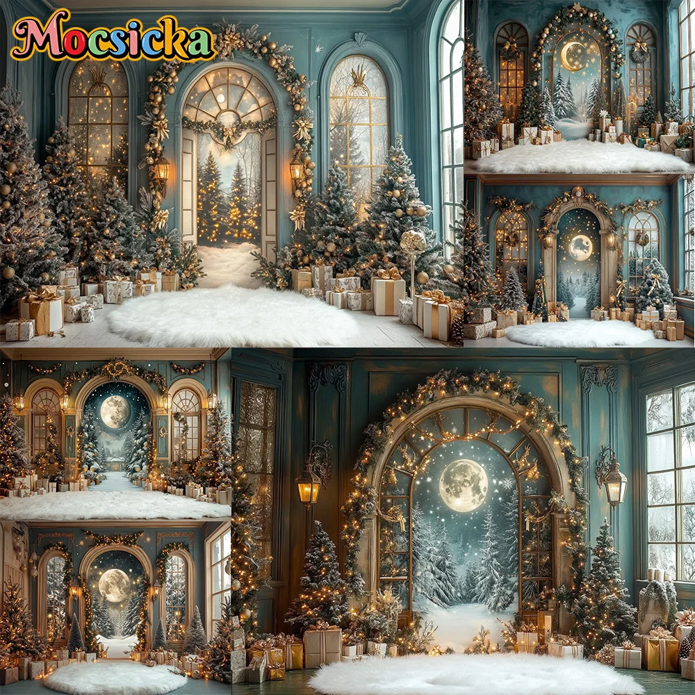 Mocsicka خلفيات للتصوير الفوتوغرافي شجرة عيد الميلاد نافذة القمر ديكورا الأسرة عيد الميلاد عطلة صورة خلفيات الصور للصور