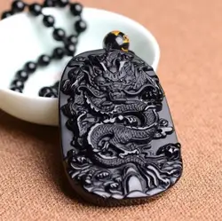 Retro Ethnic Fashion Black Dragon Obsidian Pendant Necklace Jewelry Men\'s Jade Maitreya Buddha Gift Amulet Jewelry