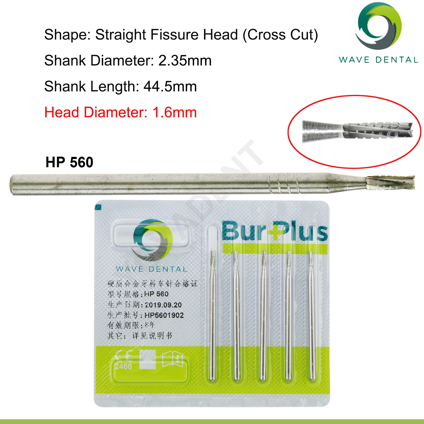 WAVE Dentistry Drill Dental Tungsten Carbide Burs Straight Fissure Slow Burs 2.35mm For Straight Nose Cone Low Speed Handpiece