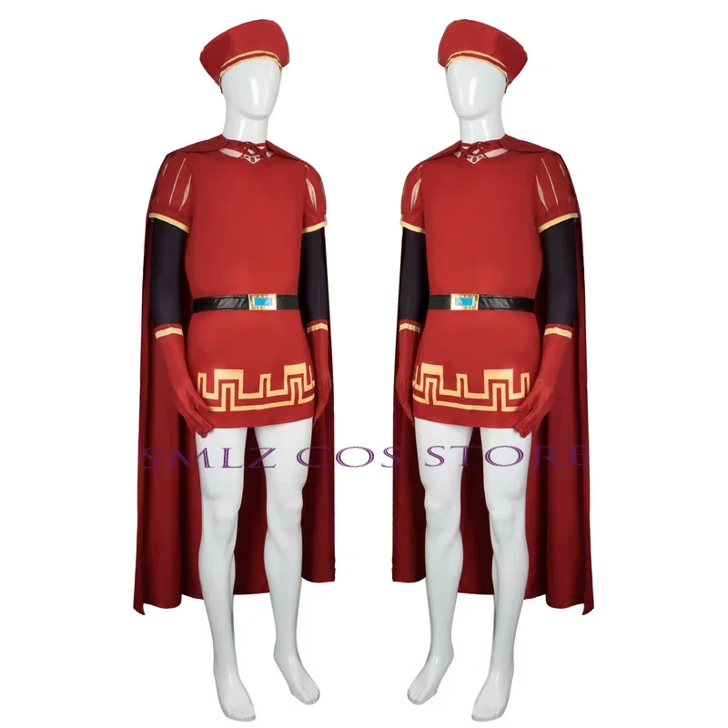 Disfraz de Lord Farquaad, disfraz de Anime, uniforme, capa, guante, sombrero, conjunto Medieval, Cosplay, fiesta de Halloween, traje rojo para niños, mujeres y hombres