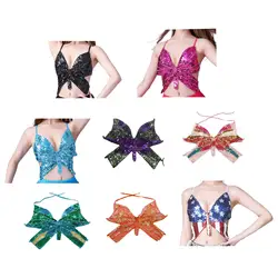 Women'Sequins Butterfly Crop Top Club Tribal Outfits Dance Wear Glitter Bra Tops for Halloween Rave Party Festival