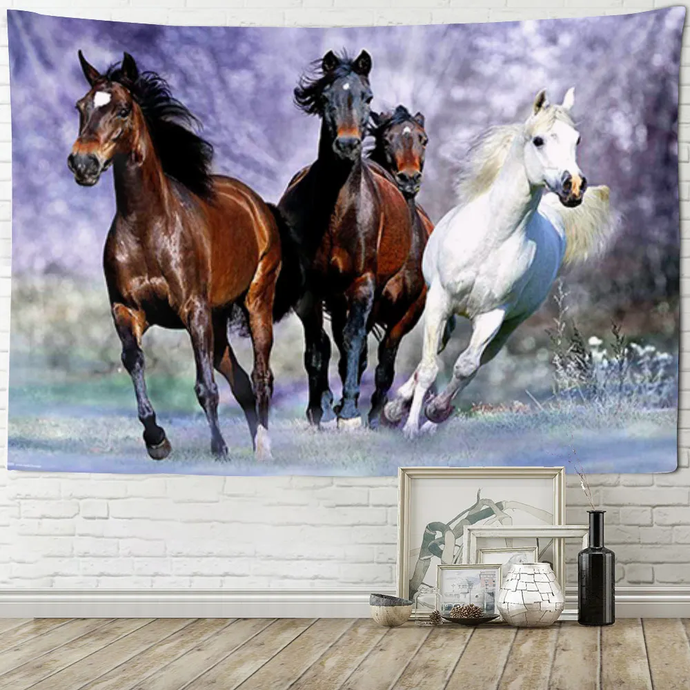 Animal Running Horse Wall Hanging Tapestry Art Maxima Decoration Blanket Eight Horses Figure Curtain Room Living Room Decoration