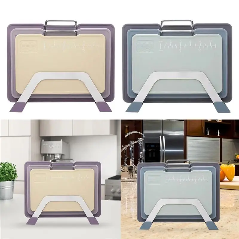 A84E-Kitchen Cutting Board Set With Stand And Scale Marking 3 Sizes For Efficient Chopping A