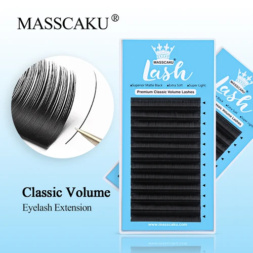 Extensión de pestañas Masscaku D Curl 0,07 10mm bandeja de 12 filas pestañas fáciles de volumen de ventilador pestañas autoventiladoras pestañas de visón negro oscuro