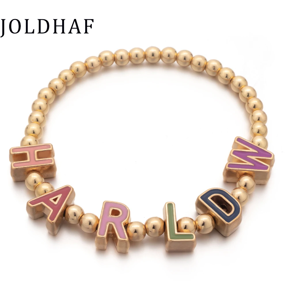 2022 New Design Initial Letter Beads Bracelets For Women Colorful Letter Charms Beads Bracelets Handmade Gold Color Charms