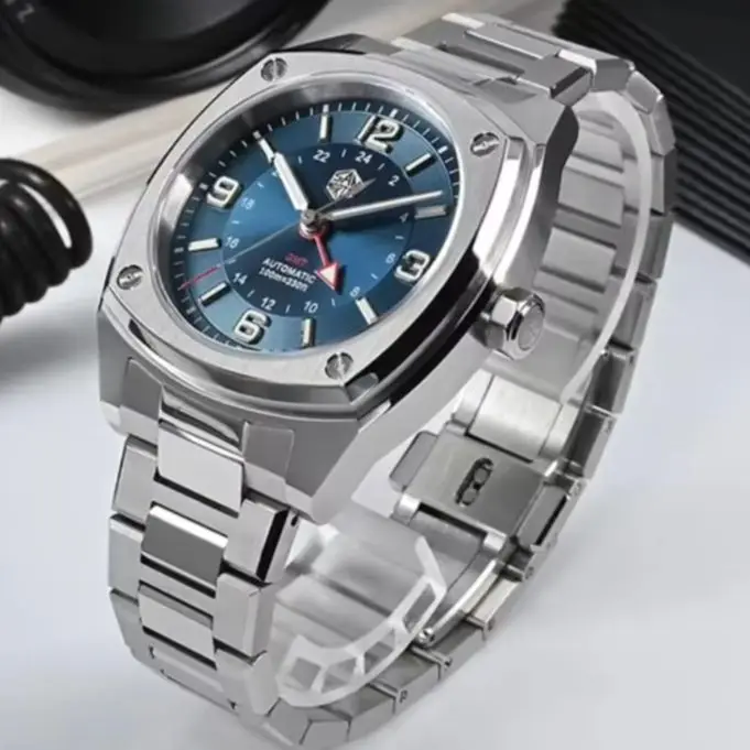 San Martin Men Automatic Watch GMT 40mm Square Mechanical Wristwatch Sapphire Mirror 10ATM Waterproof Luminous Hangzhou6460
