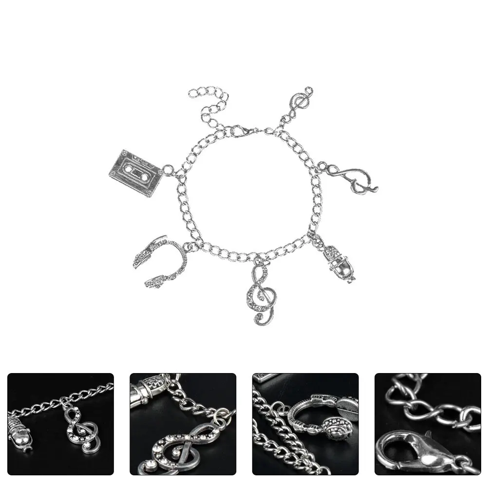 1Pcs Earphone Microphone Bracelet Alloy Multi-Elements Creative Punk Hand Ornament Daily Party Wristband