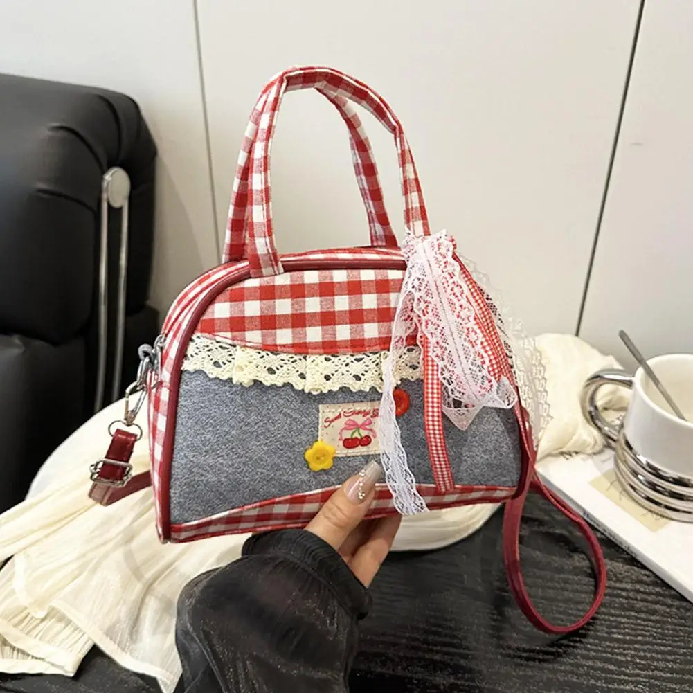 Women's Plaid Patchwork Zipper Underarm Shoulder Bags Cute Sweet Bow Faux Denim Handbags Crossbody Bag for Ladies Daily Use