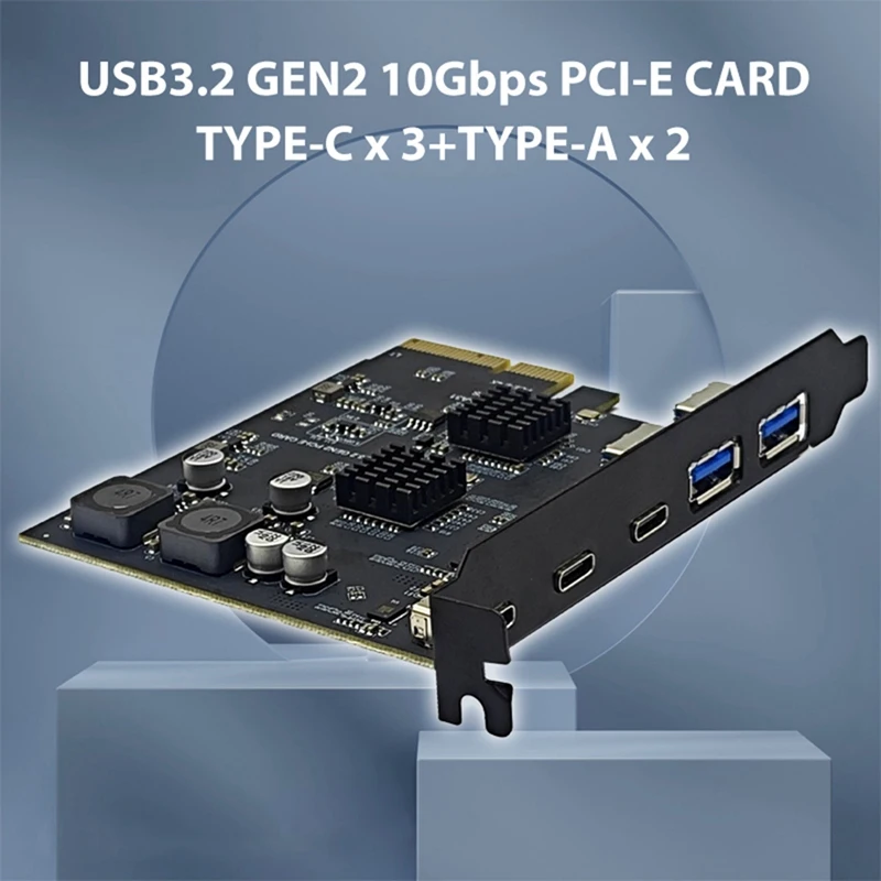 Pcie X4 Expansion Card With 3 Type-C + 2 USB3.2 Gen2 Ports - ASM3142 + VL822 Chip, Delivering 10Gbps Speed