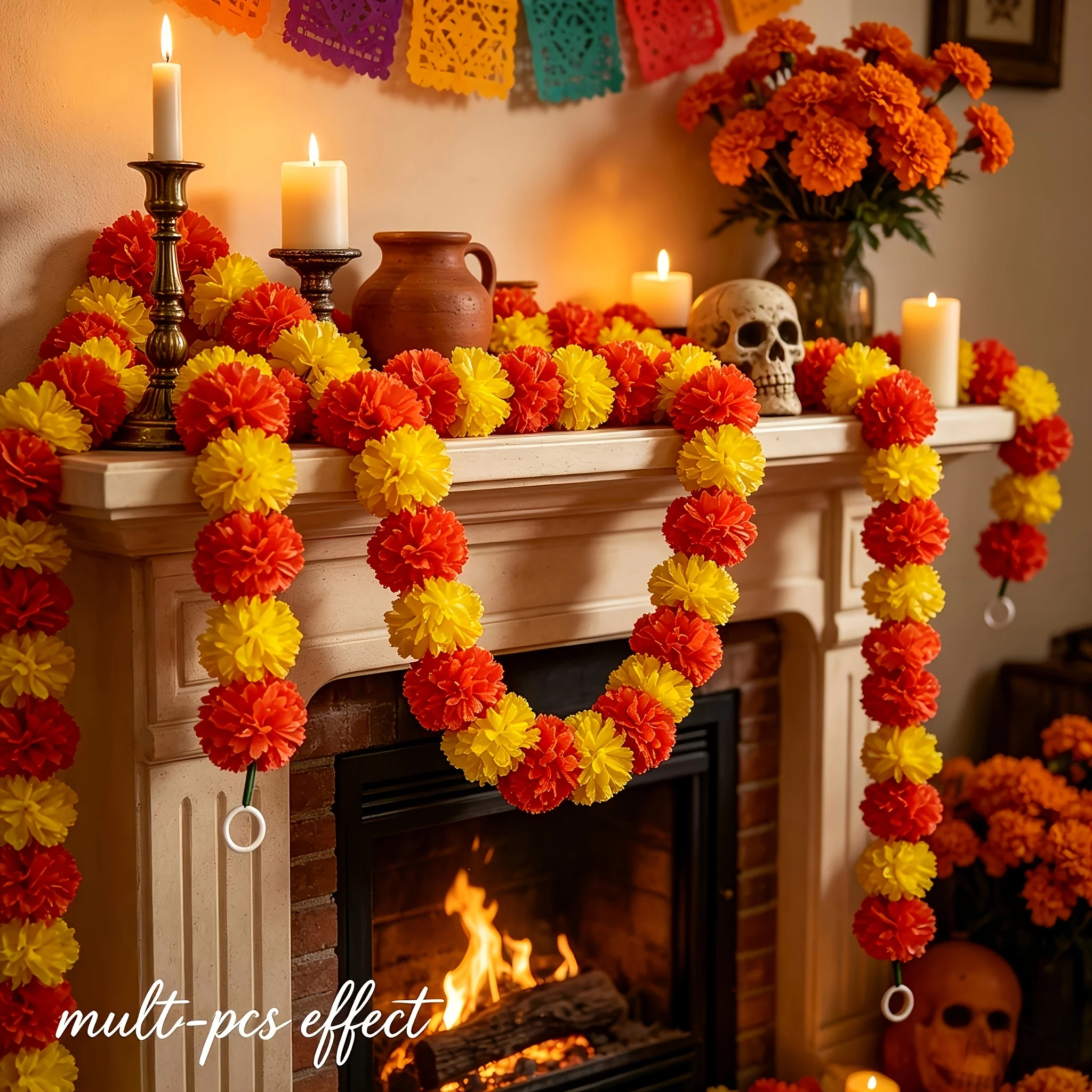 2 Stück 3M Künstliche Sonnenblumen-Ringelblumen-Girlande für den Tag der Toten und Diwali-Dekoration – Detail 4