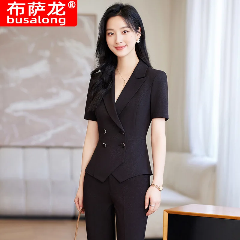 Business Suit Women2024Summer Short Sleeve Elegant Jewelry Store Beauty Salon Hotel Front Desk Workwear Thin Style