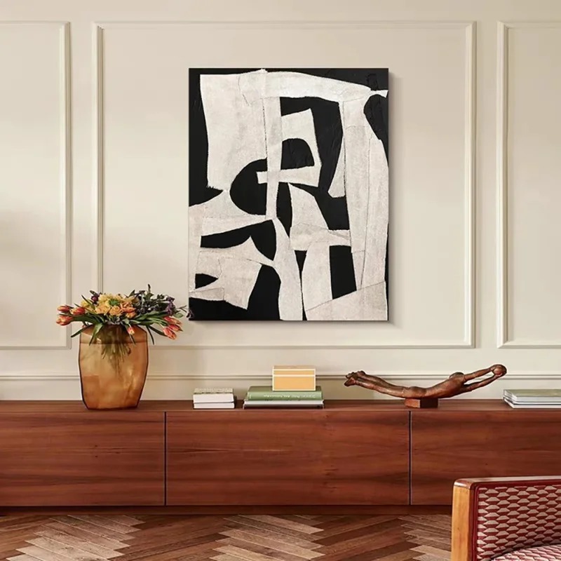 

Ручная роспись абстрактный минималистичный холст настенное искусство, черно-белая, бежевая живопись, Современное украшение для дома, декор для стен гостиной