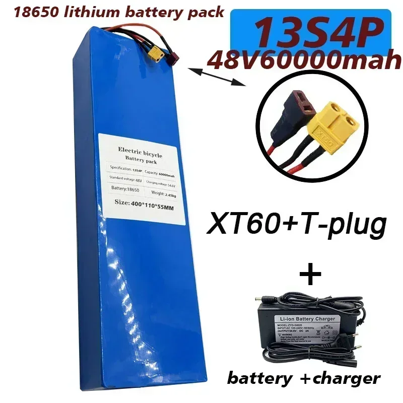 100% brand new original 48v lithium-ion battery 13S4P suitable for 54.6v electric bicycles and scooters+charger