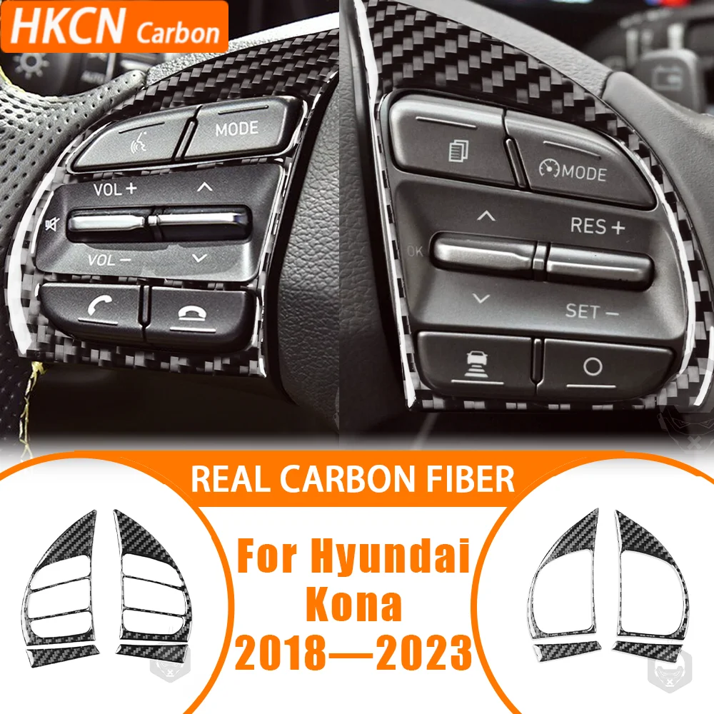 

Car Accessories Carbon Fiber Interior Steering Wheel Button Panel Cover Trim Sticker Modification For Hyundai Kona 2018—2023