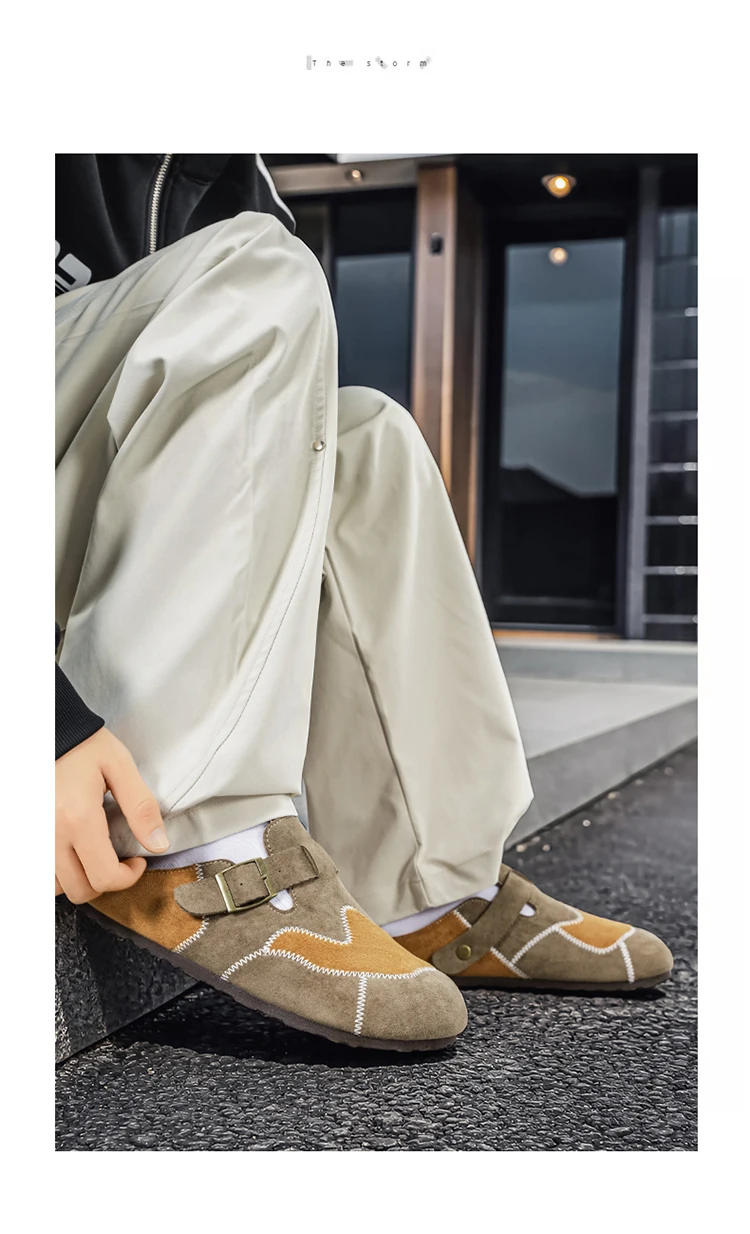 Retro-Farbblock-Mode, vielseitige Mules für Herren, Sandalen mit offenem Rücken und geschlossener Zehenpartie, bequeme Freizeit-Halbschuhe mit weicher Sohle für den täglichen Gebrauch. – Detail 6
