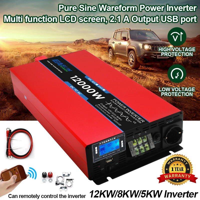 EASUN Pure Sine Wave Inverter 12kW 8kW 5kW Power DC 12V 24V To AC 220V Voltage 50/60HZ Converter Solar Car Inverter With LED