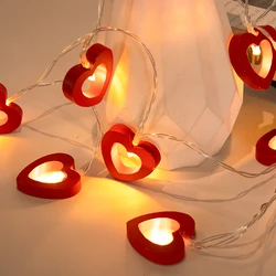 10LED Wooden Love Heart String Lights  Valentine's Day Decoration Garland Led Fairy Lights Wedding Anniversary Party Decoration