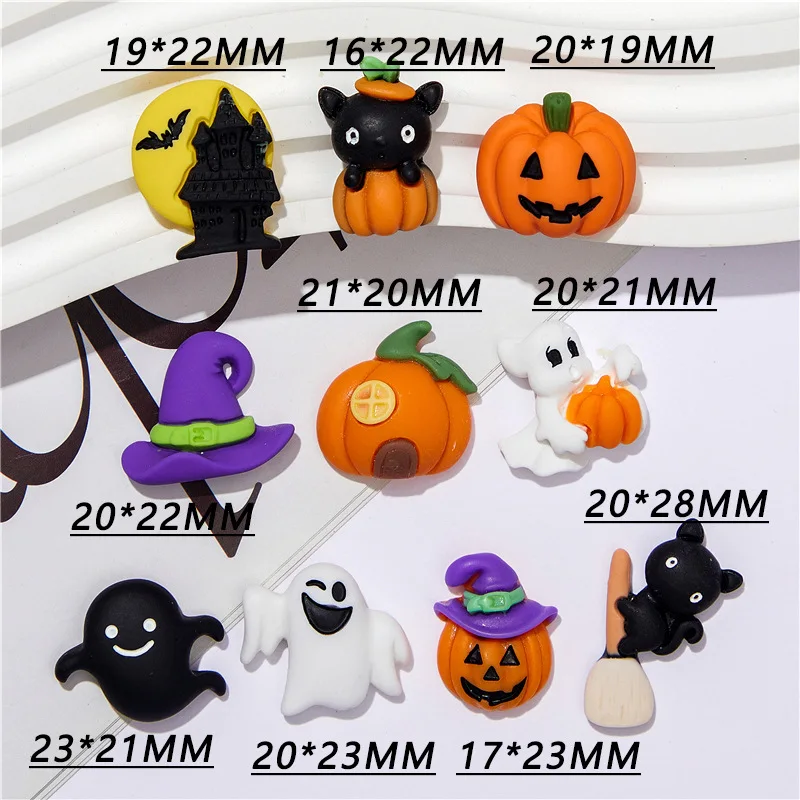 10Pcs Mini Horror Theme Fridge Magnets Pumpkin Witch Ghost Magic Hat Castle Charms Resin Magnetic Decoration DIY Cartoon