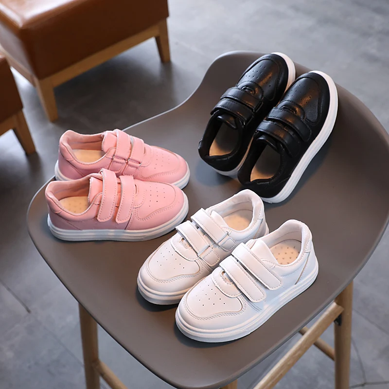 Pure White Girls Simple Children Sneakers 2023 New Non-slip Boys School Shoes Spring Double Hook & Loop Kids Fashion Casual Shoe